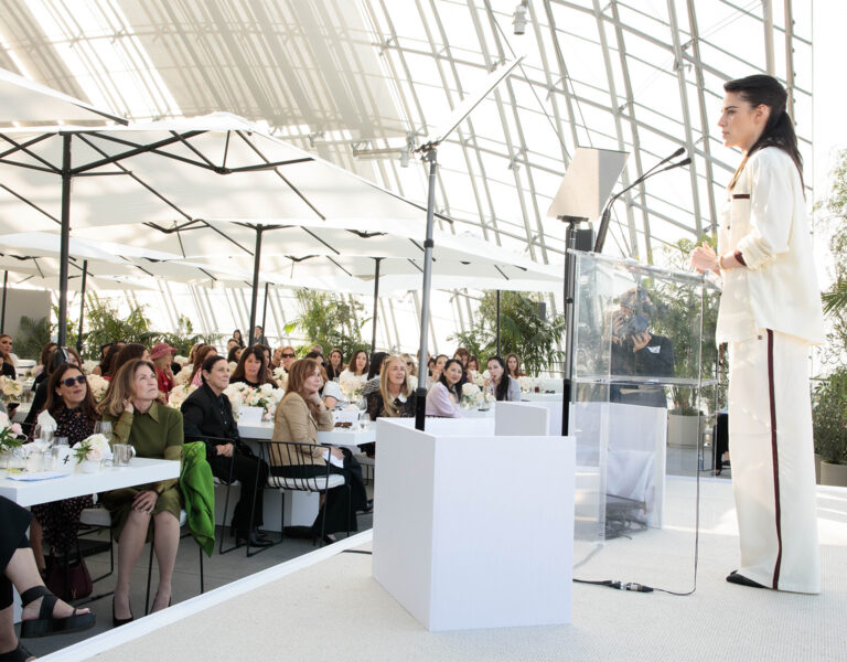 Kristen Stewart doing a talk to a room of people