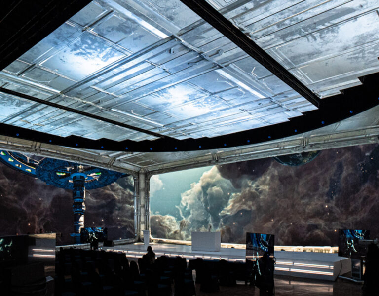 People in a virtual production studio