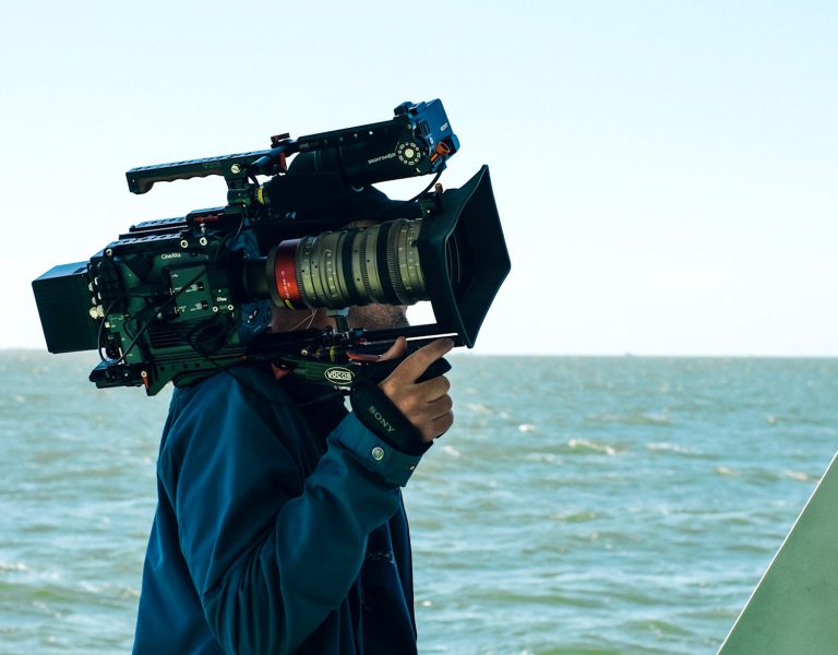 The Sony BURANO on a camera operator's shoulder