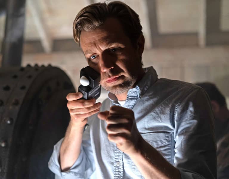 DP Jarin Blaschke looking at a light