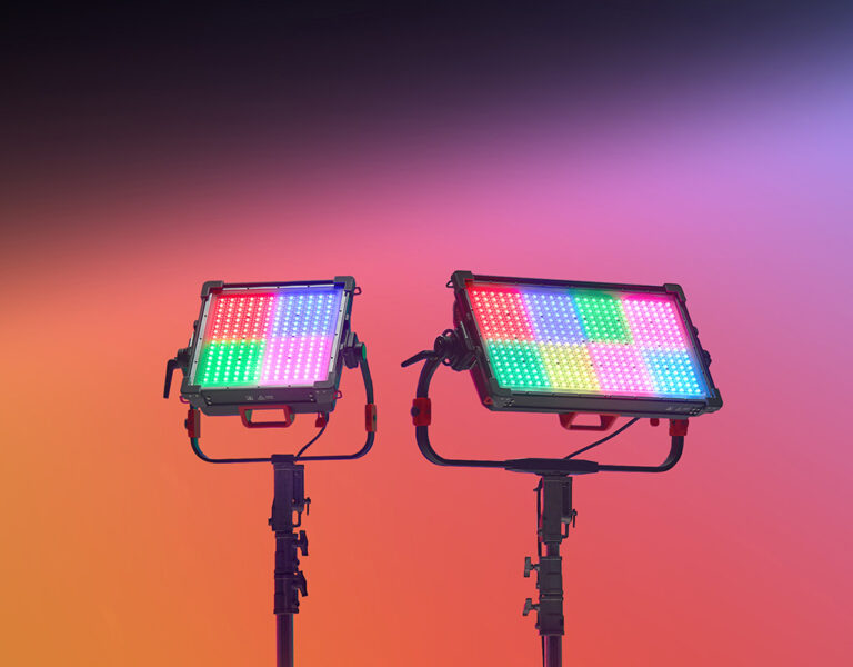 Two lights on a multicolored background