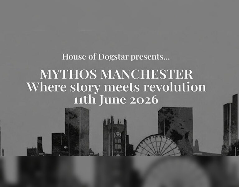 A grey Mythos Manchester poster