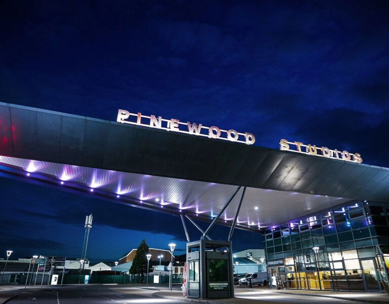 A general nighttime view of Pinewood Studios