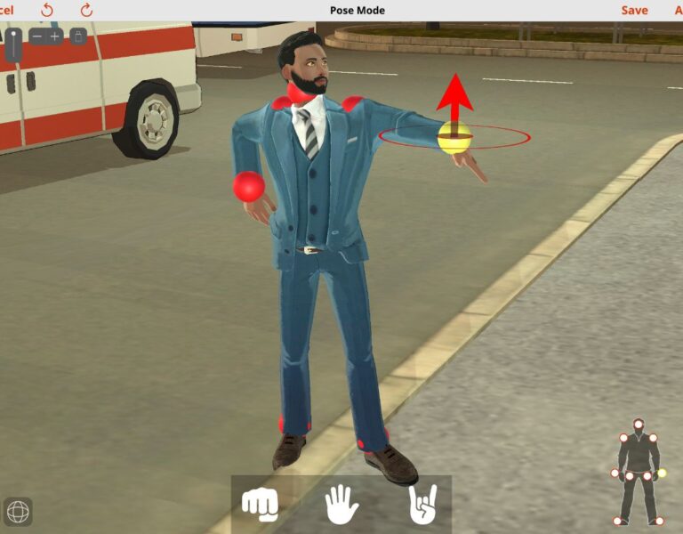 Previs Pro's Pose Mode showing a cartoon man in a suit