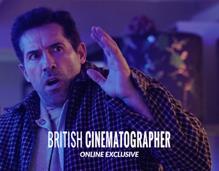 A neon-lit man looking shocked