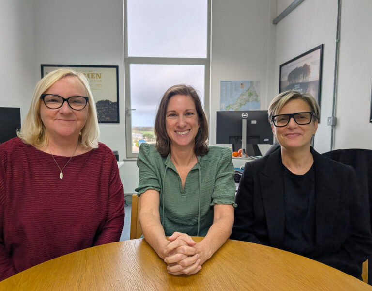 Amanda Pyne, Laura Giles and Nada Cirjanic in Screen Cornwall office, Krowji, Redruth