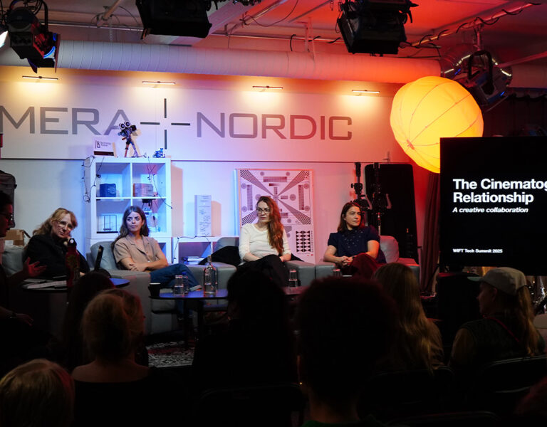 A panel of women talking to a crowd