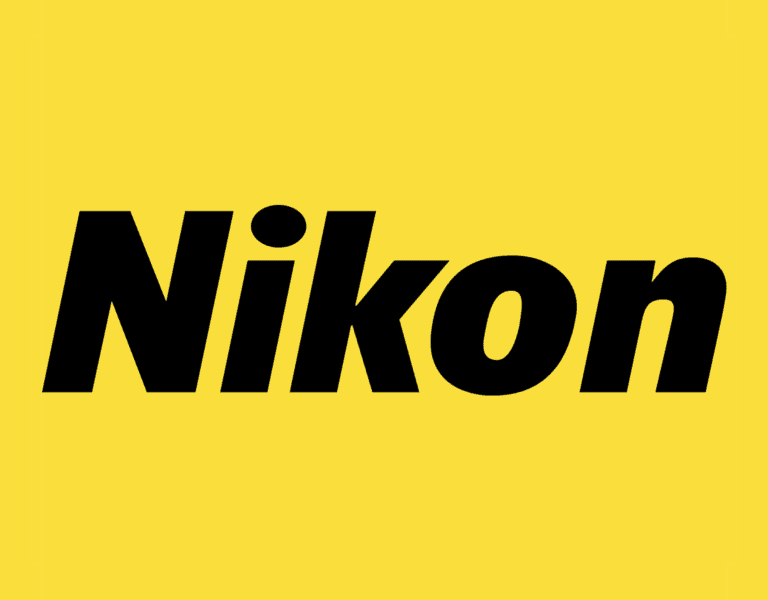 Nikon logo against a yellow background